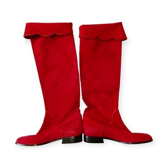 Vintage Yves Saint Laurent red suede long boots, Size 7 - Picture 6 of 15